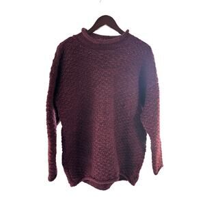 Ganesh Himal 100% Wool Hand Knit Sweater Burgundy Nepal Small